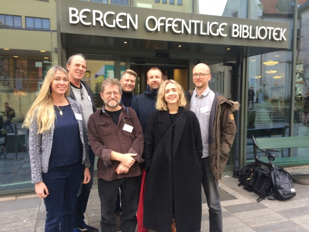 Forelesarar Memoarkonfaransen 2018. f.v. Malin Thor Tureby (prof. ved Linkøping Universitet), Bjørn Enes (leiar Memoar), Ingar Kaldal (prof. NTNU), Bjørn André Widvey (Skeivt Arkiv), stig Tenold (prof. NH), Maja Gudim Burheim (22. juli-senteret), Audun Kjus (Folkemuseet). Foto: E. Almhjell.