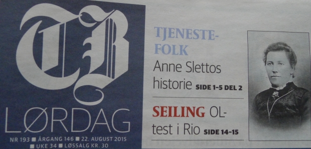 Anne Slettos historie i Tønsbergs Blad 22. august 2015